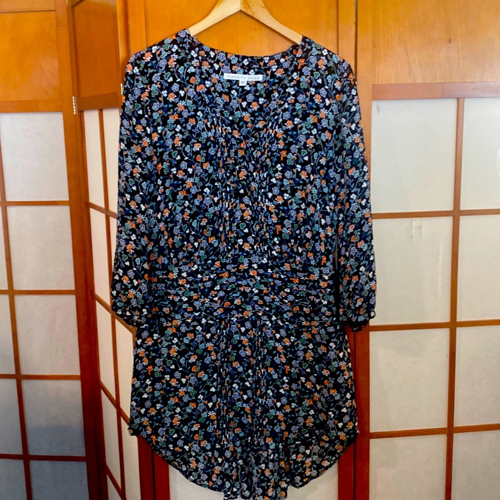 Veronica Beard navy blue floral print silk dress size 6